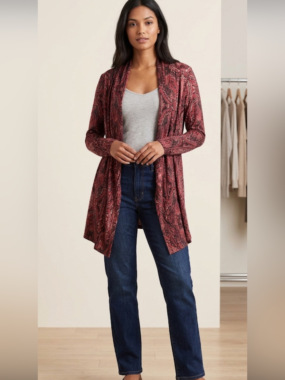 Simone Paisley Open Front Cardigan Drape Jacket | Size L/XL